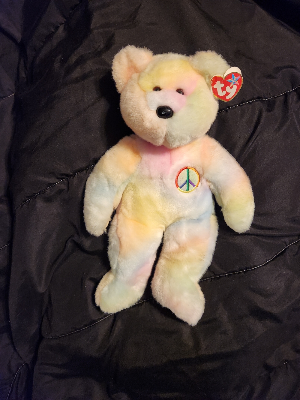 TY Beanie Baby Peace Bear - Pastel Rainbow Plush